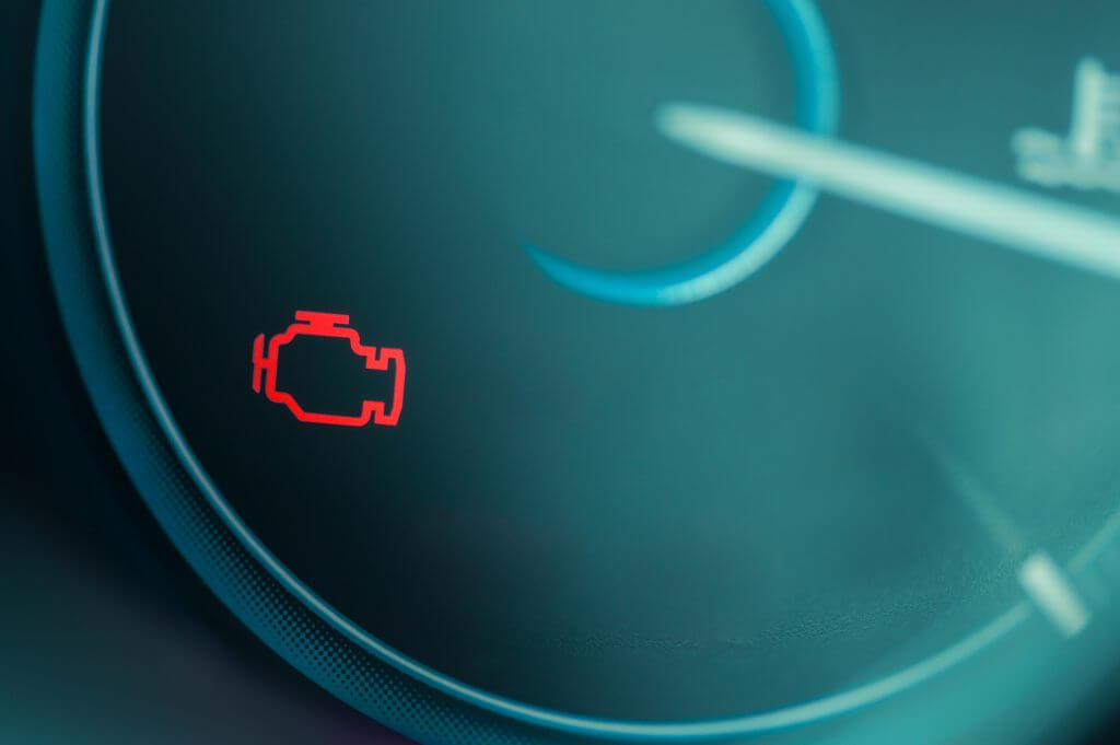 Check engine light on dashboard of modern car