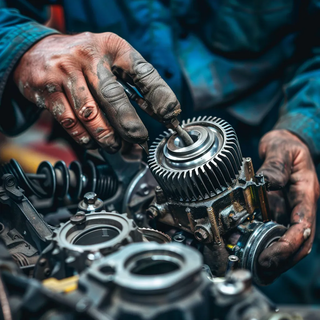 An AI image of a mechanic fixing a car transmission