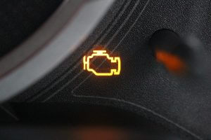 Vehicle warning lamp close-up: check engine