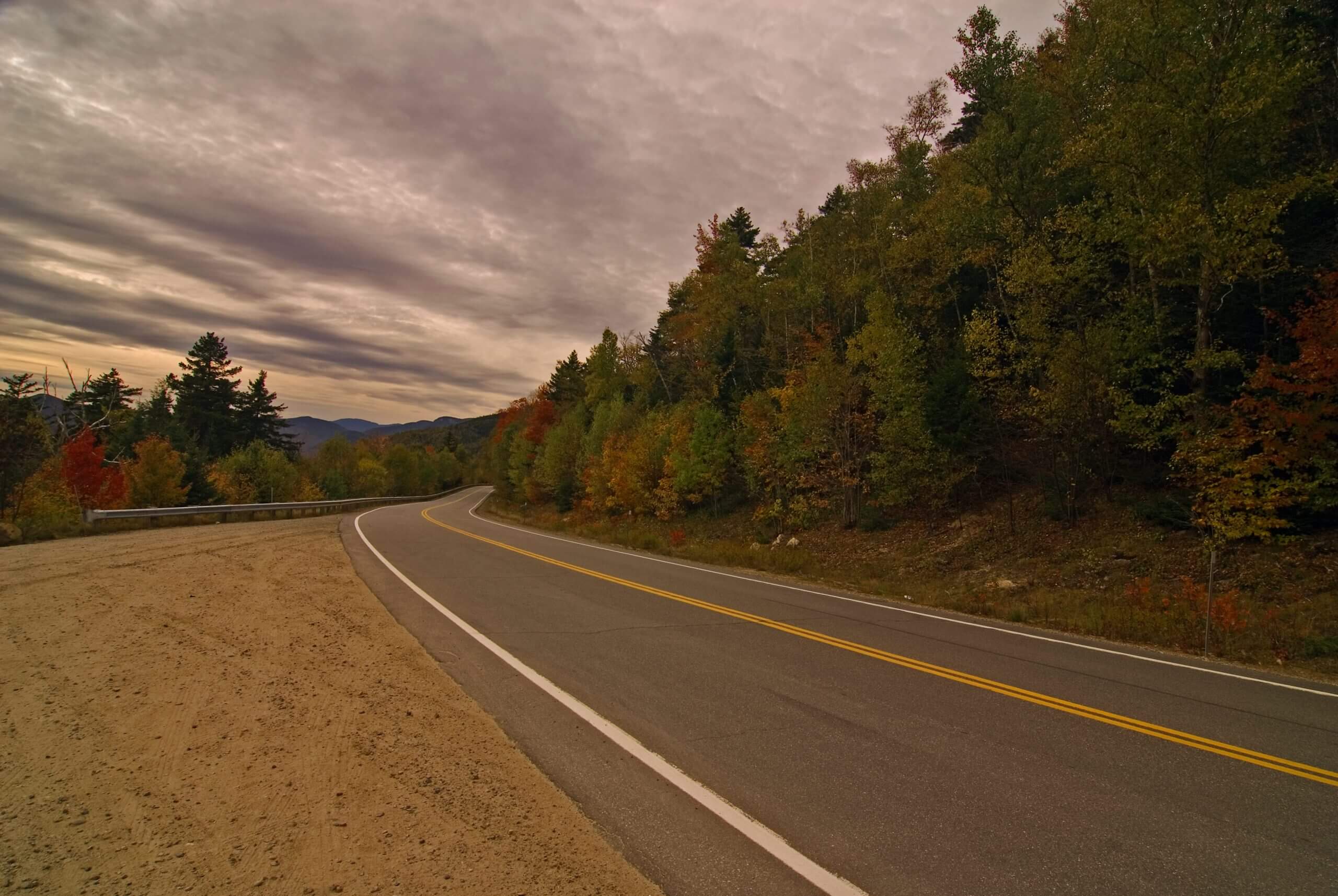 Dusk on the Kancamagus Scenic Highway in New Hampshire's White Mountains. One of the United States most sceninc roads.