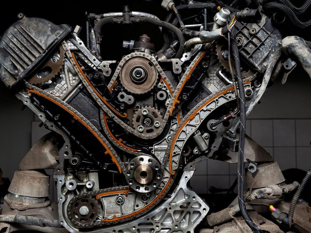 front view of timing chain on engine