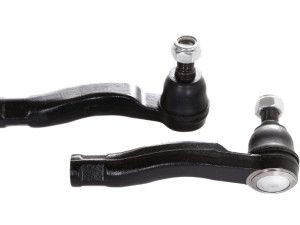 Two black tie rods ends against a white background