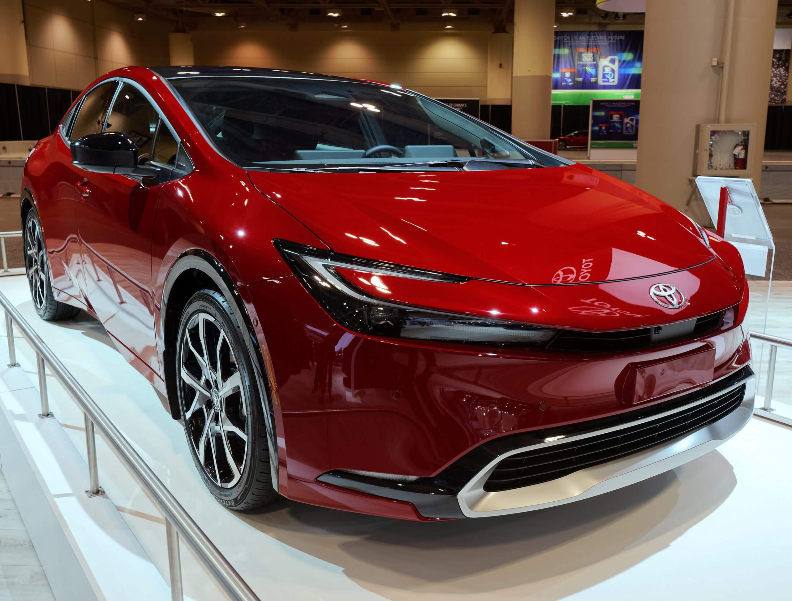 Red Toyota Prius Prime at the 2023 Canadian International Auto Show in Toronto
