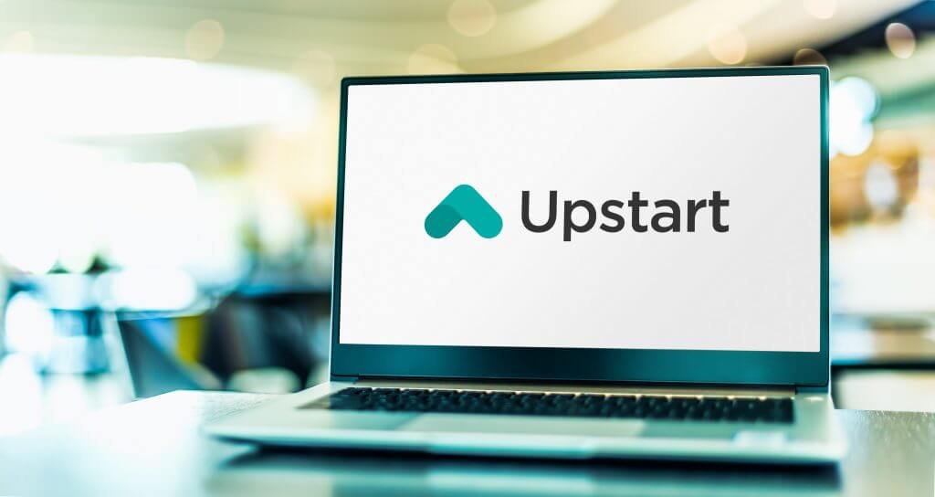 POZNAN, POL - OCT 13, 2021: Laptop computer displaying logo of Upstart, an AI lending platform that partners with banks and credit unions to provide consumer loans