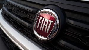 Valencia, Spain - January 18, 2019: Emblem of Fiat on the radiator of a parcel van.