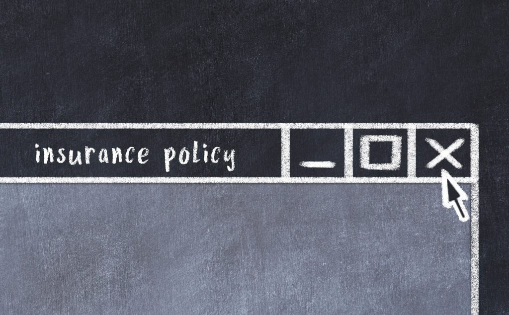 Closing browser window with caption insurance policy. Chalk drawing. Concept of dealing with trouble