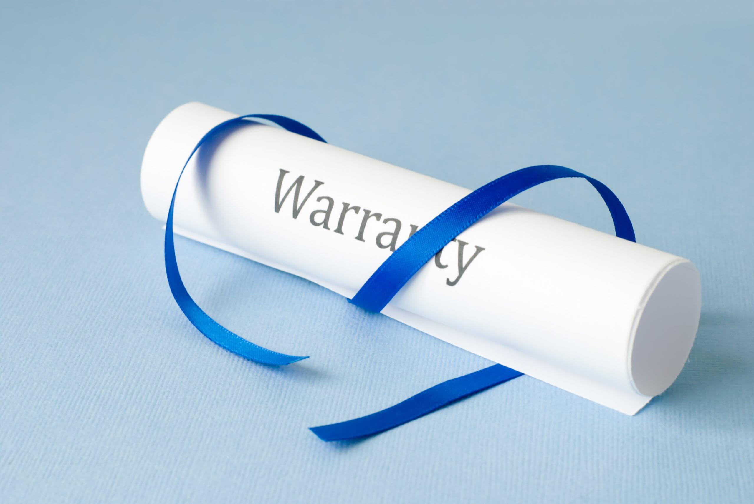 warranty printed on a rolled paper
