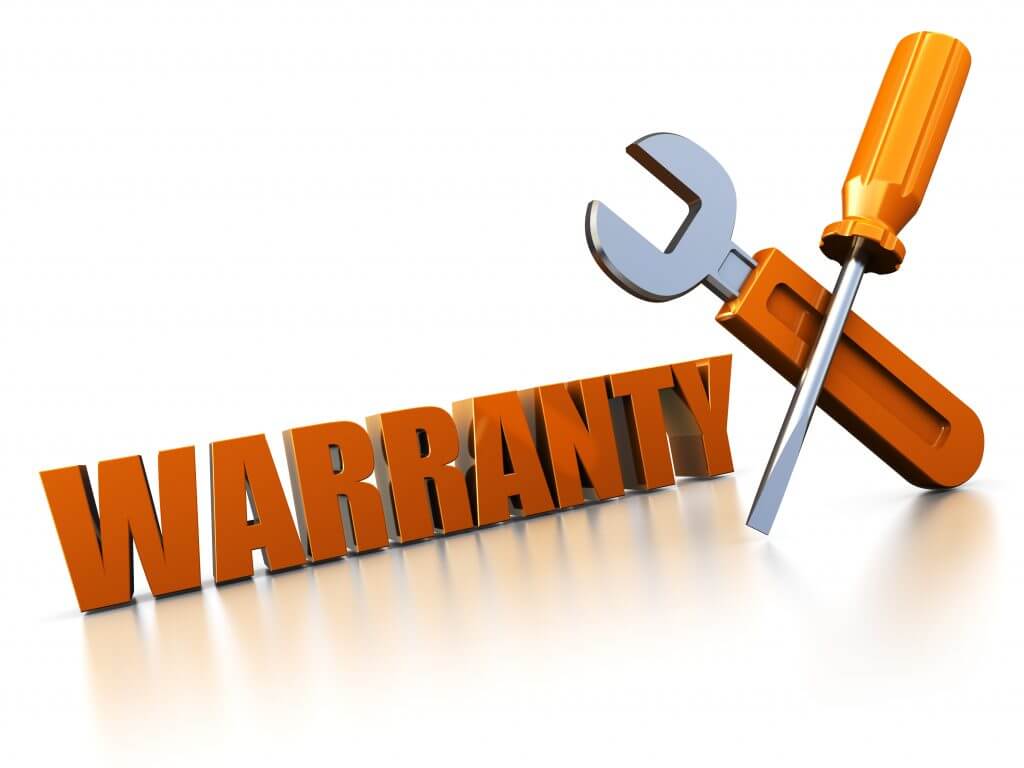 3d illustration of warranty sign with wrench and screwdriver