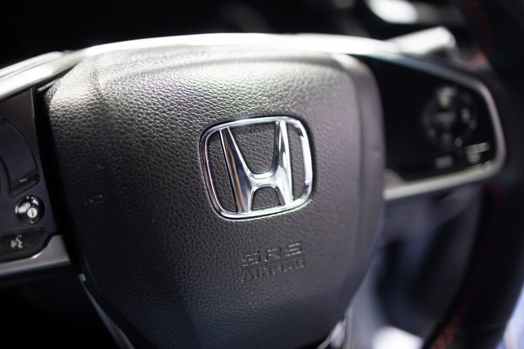 BANGKOK,THAILAND-DECEMBER 1:View of Honda Logo on Car Steering Wheel on December 3,2019