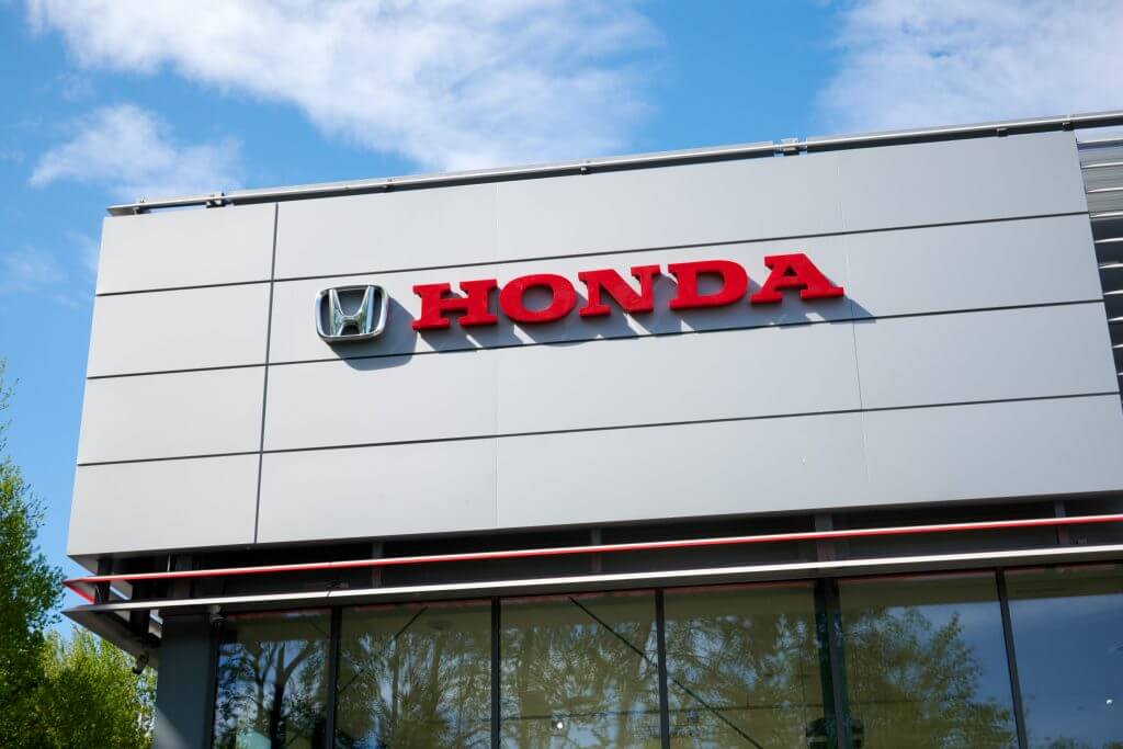 Gdansk, Poland - May 28, 2020: Honda logo and sign. Honda manufactures the most reliable cars in the world