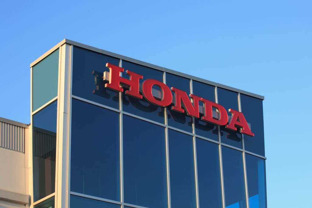 Dartmouth, Canada - August 02, 2015: Honda office building sign. Honda Motor Company, Ltd. is a Japanese corporation principally manufacturing automobiles, aircraft, motorcycles, and power equipment.