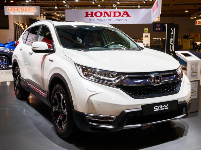 Honda CR-V hybrid car showcased at the Brussels Autosalon Motor Show. Belgium - January 18, 2019.