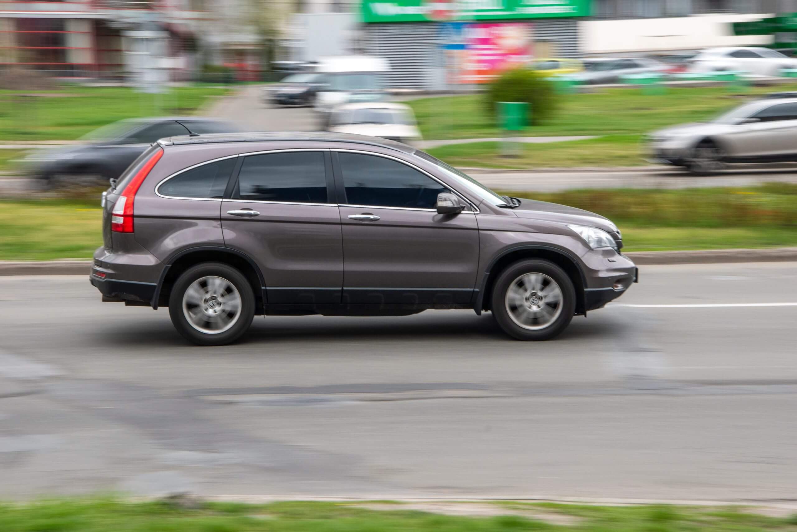 Ukraine, Kyiv - 20 April 2021: Gray Honda CR-V car moving on the street. Editorial