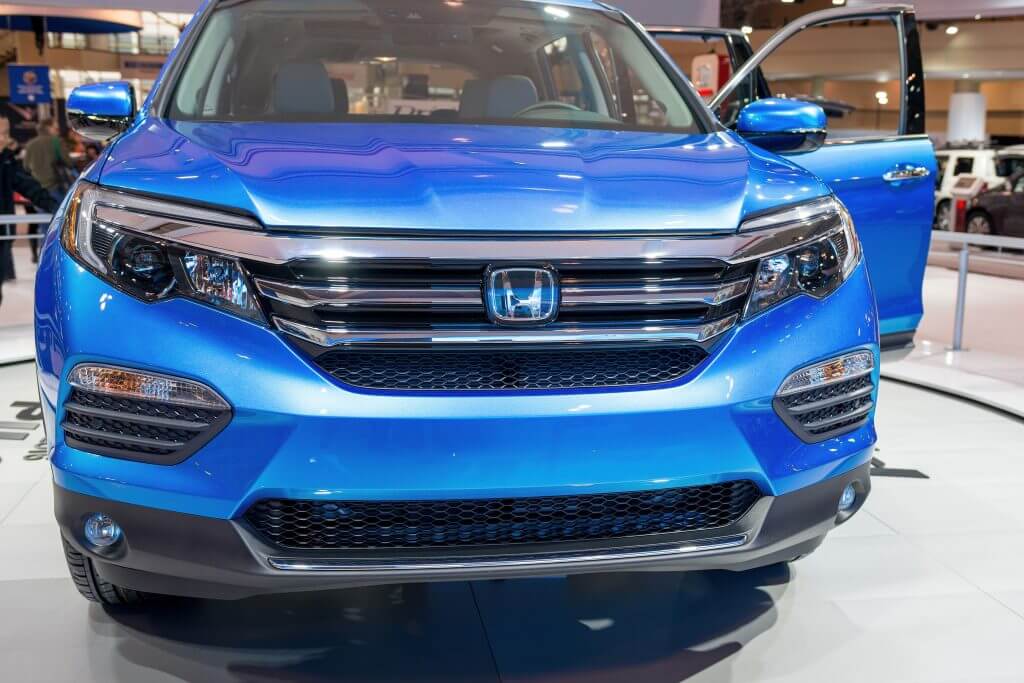Toronto, Canada - February 13, 2015: Honda Pilot in the Canadian International AutoShow, CIAS for short, is Canada's largest auto show and most prestigious consumer event in Canada.