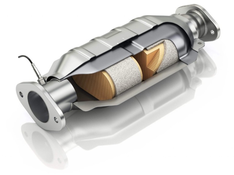 Cross section of catalytic converter with sensor flue gas