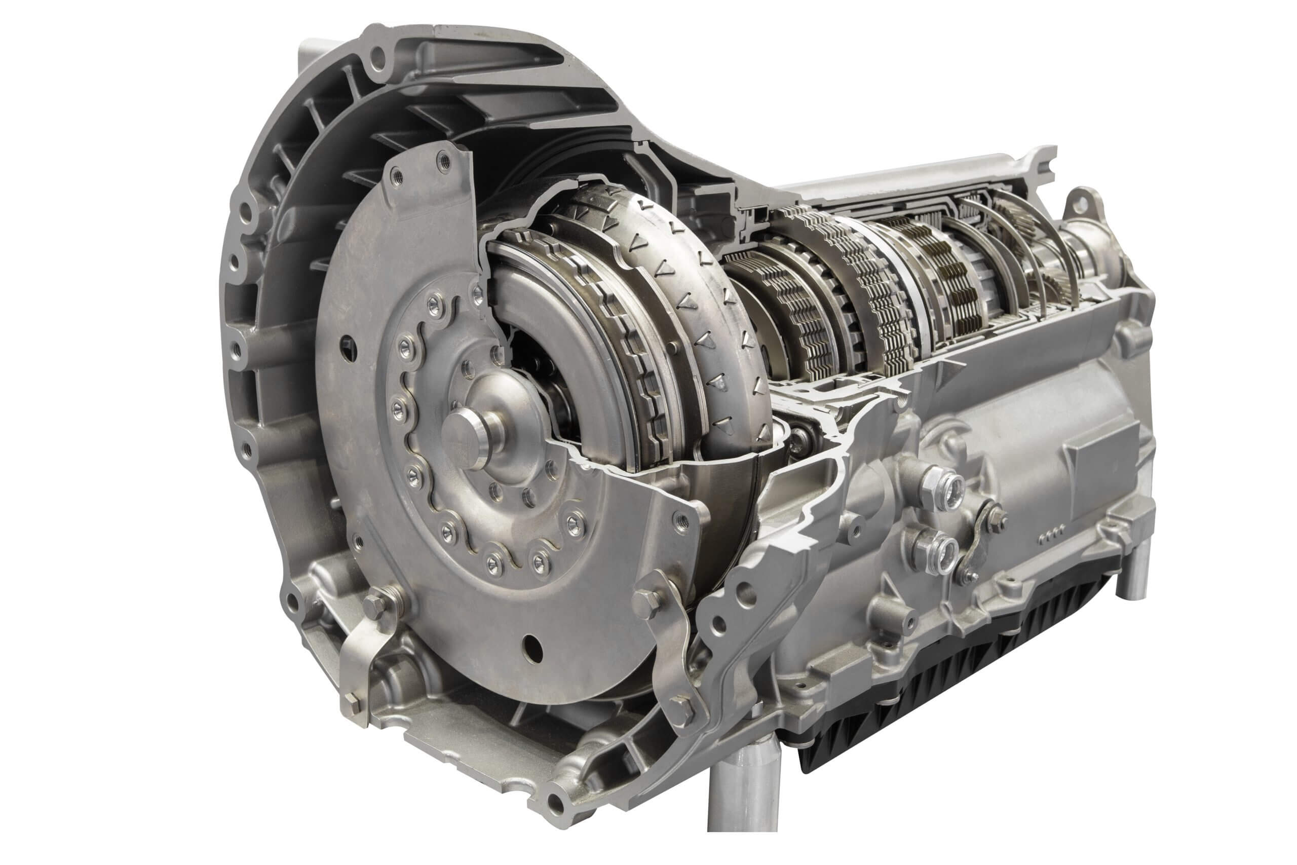 Cross section of a clutch and gearbox in transmission part isolated on a white background with clipping path