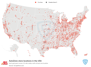 Map of AutoZone locations in USA (Credit- ScrapeHero.com)