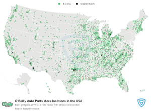 Map of O'Reilly Auto Parts locations in USA (Credit- ScrapeHero.com)