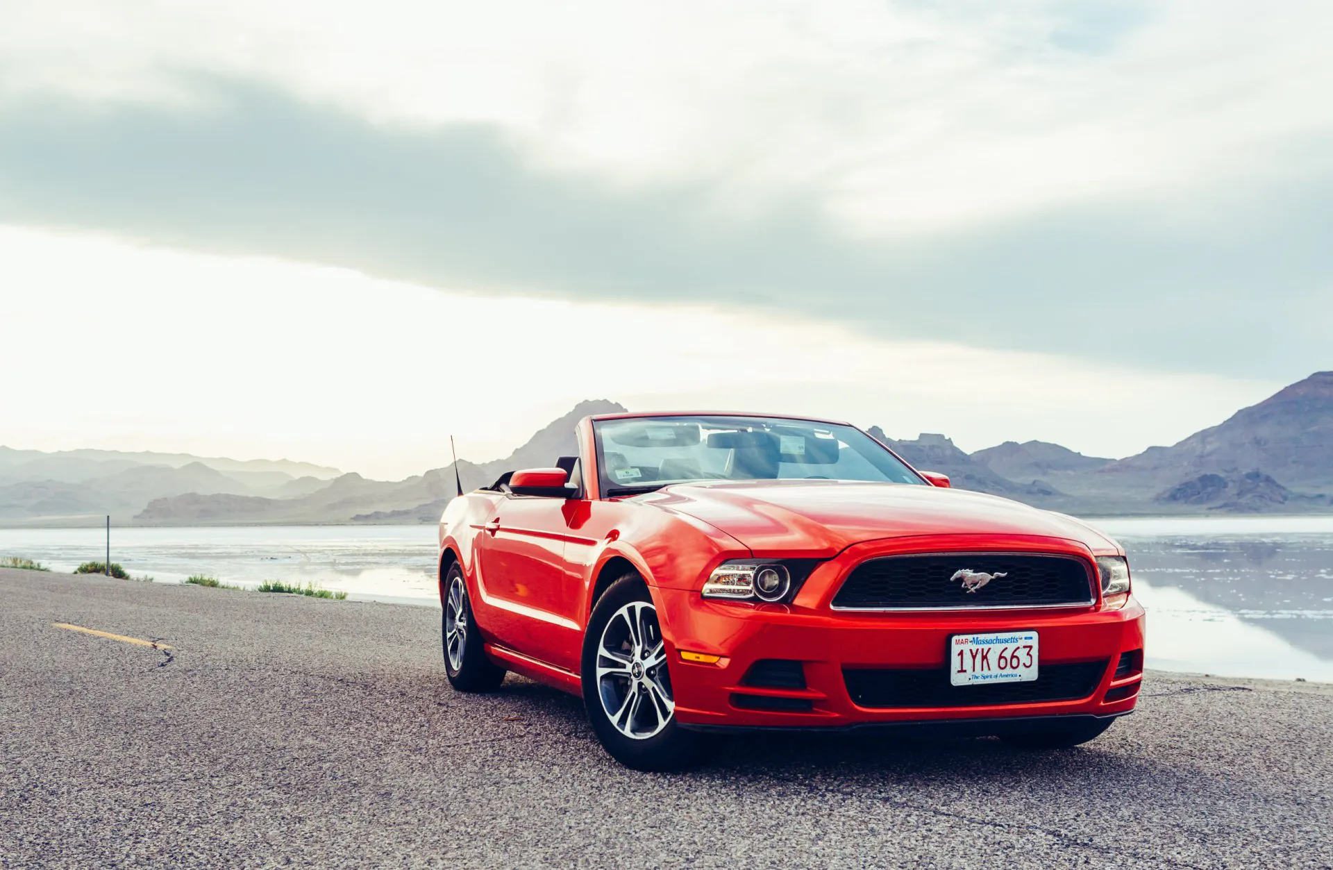 2012 Ford Mustang parked near the shore