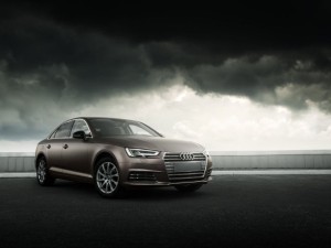 Car Audi A4 B9 wrapped in matte vinyl is standing on the parking lot