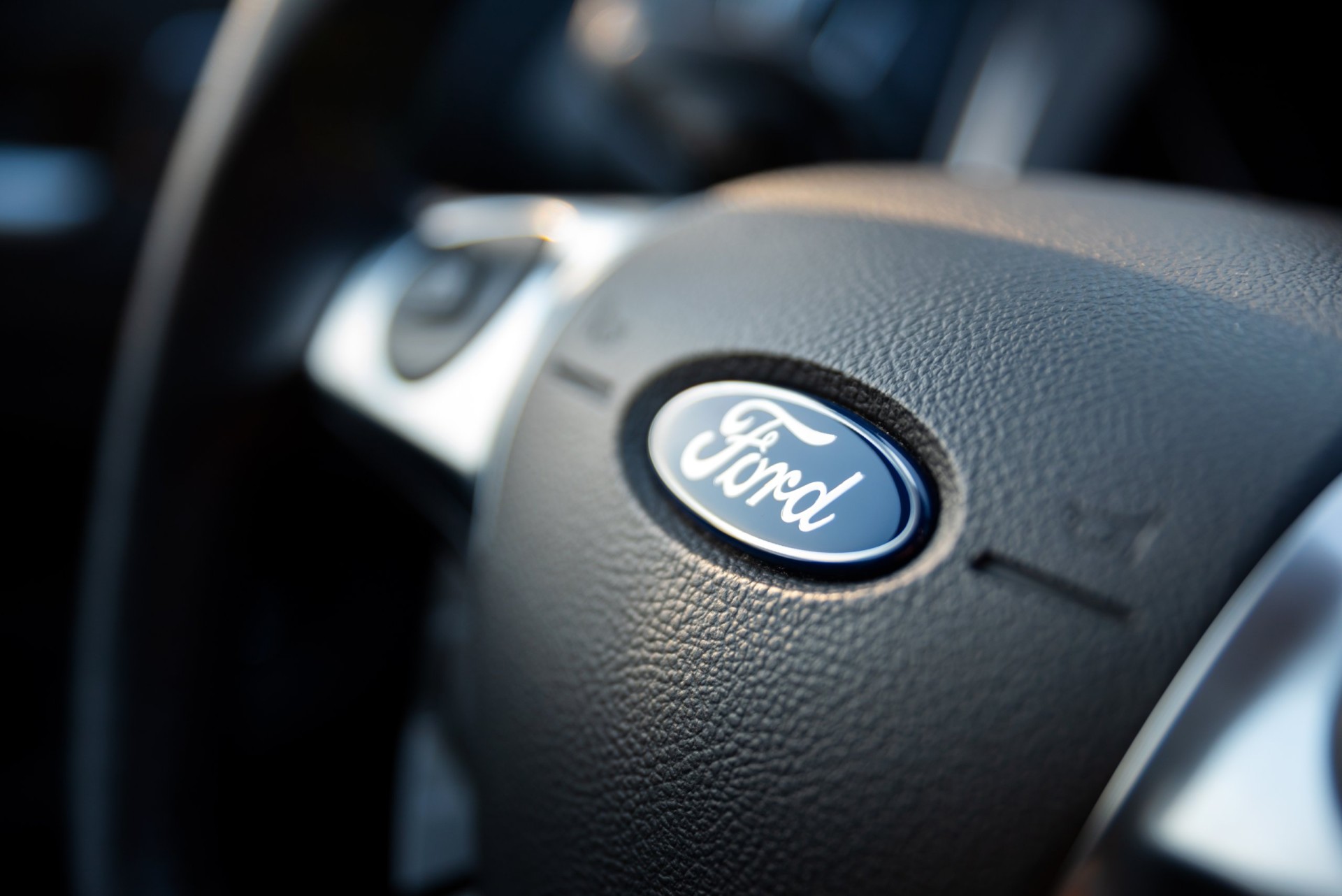 Ford Logo on a steering wheel