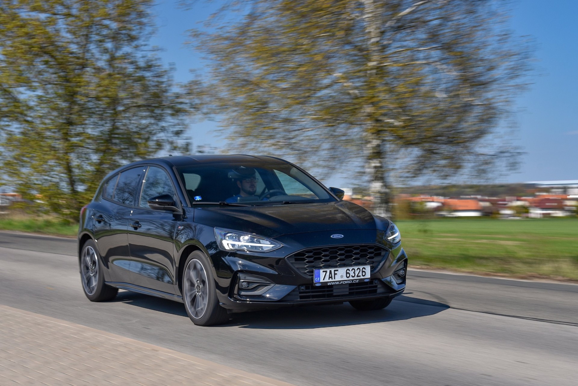 2019 Black Ford Focus in the city street