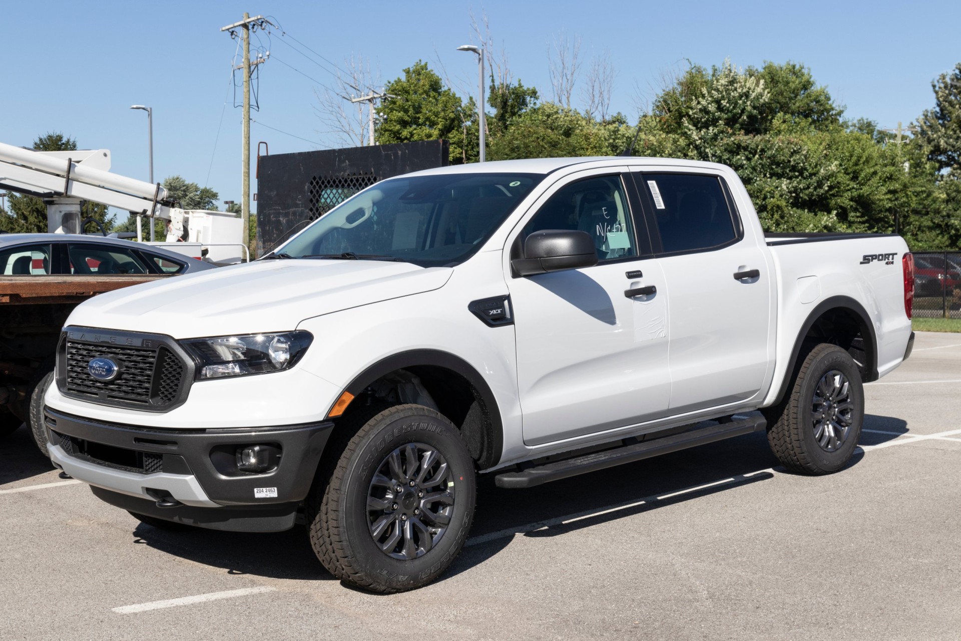2020 Ford Ranger pickup truck display at a dealership.