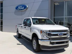 Ford F-250 display at a dealership.