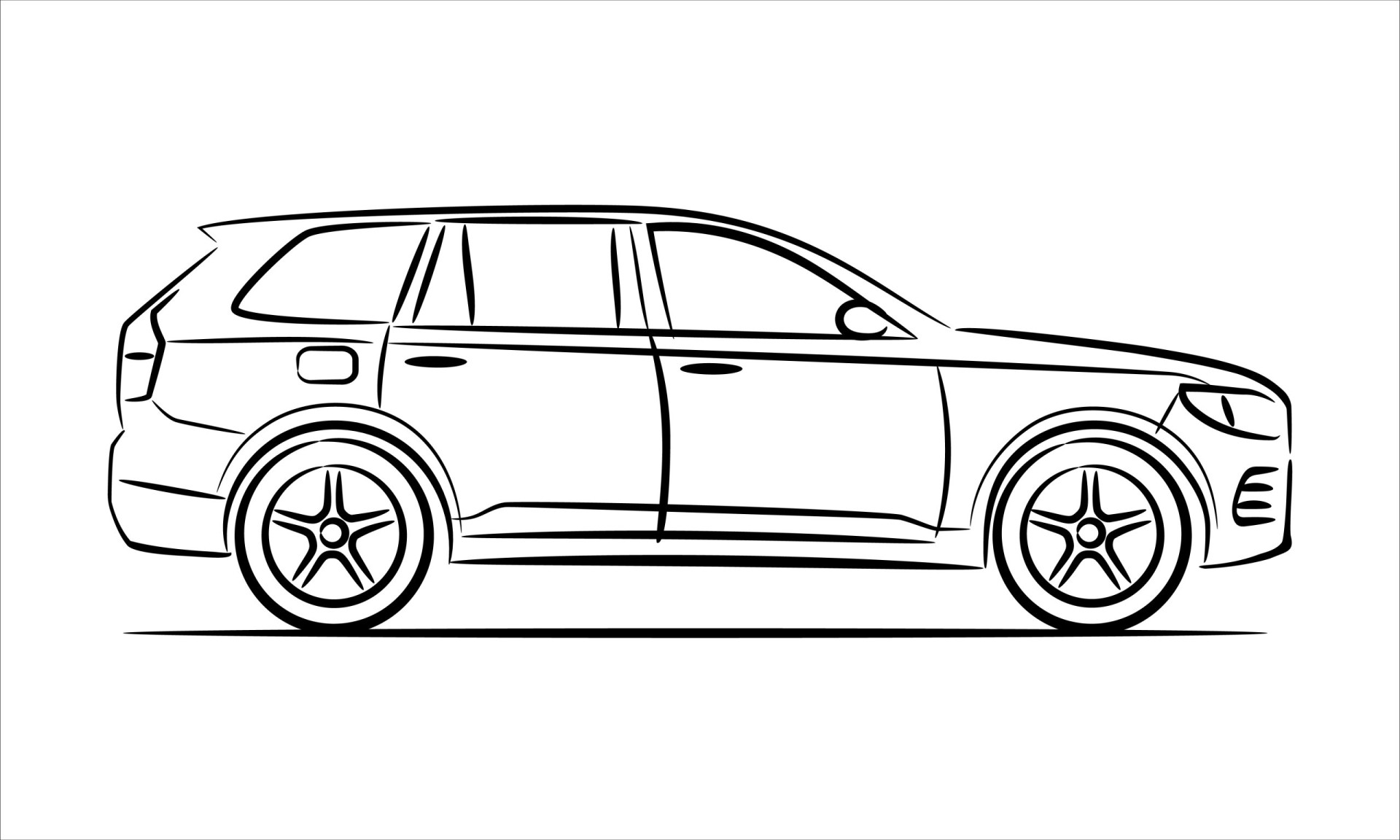 Modern suv car abstract silhouette on white background. A hand drawn line art of a sedan car.