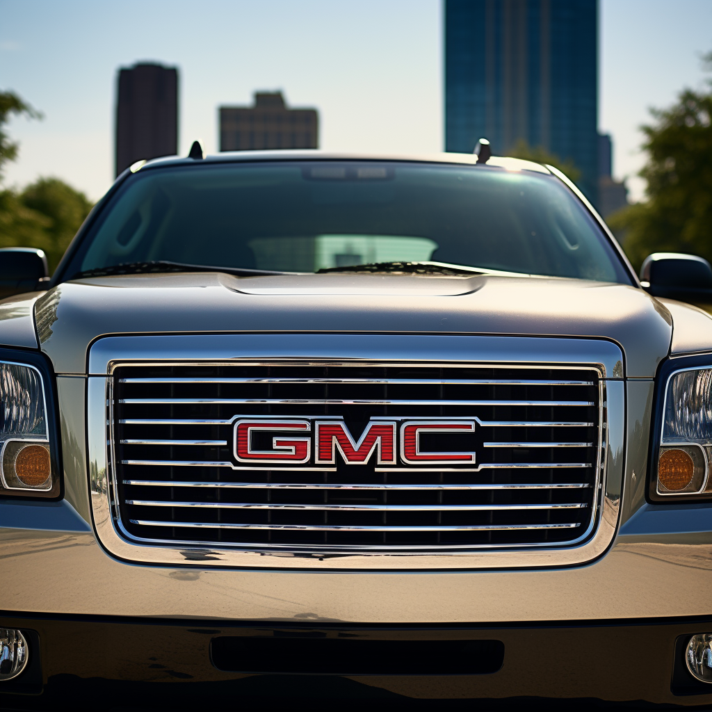2008 GMC Envoy at a city street with high-rise buildings in the background