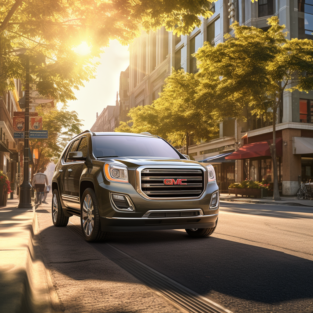 GMC Envoy side-parked at a city street