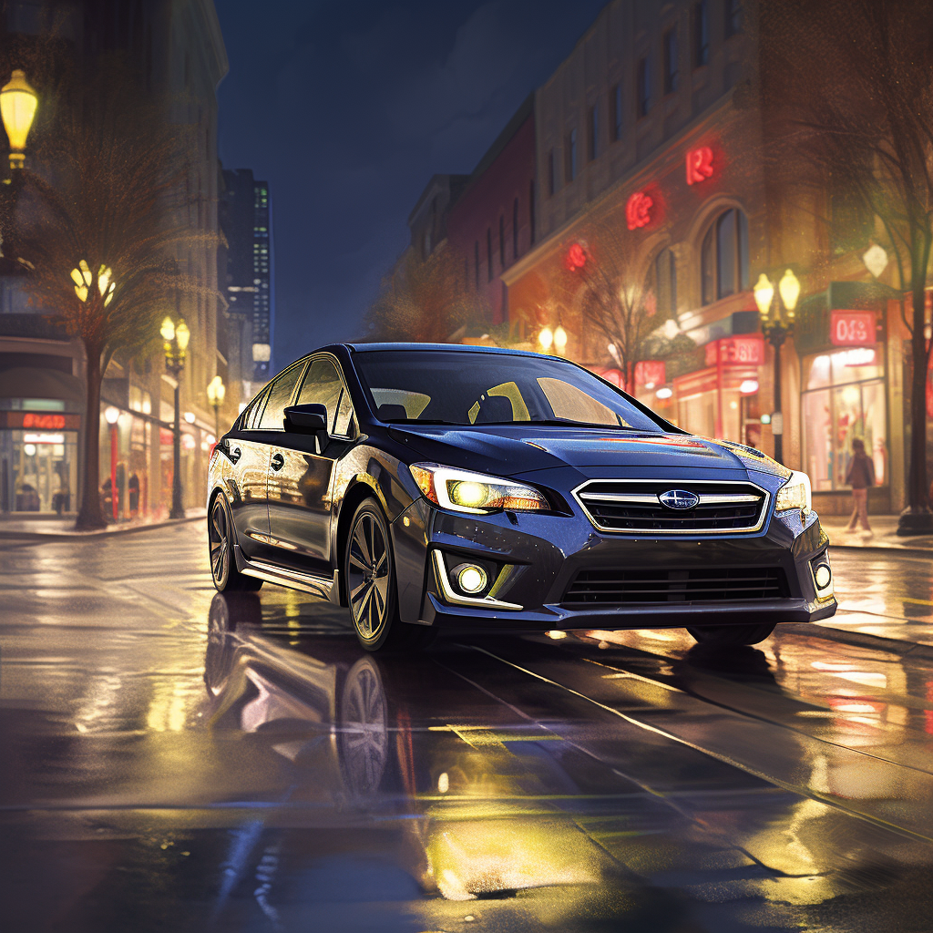 2015 Subaru Impreza in an empty street at night