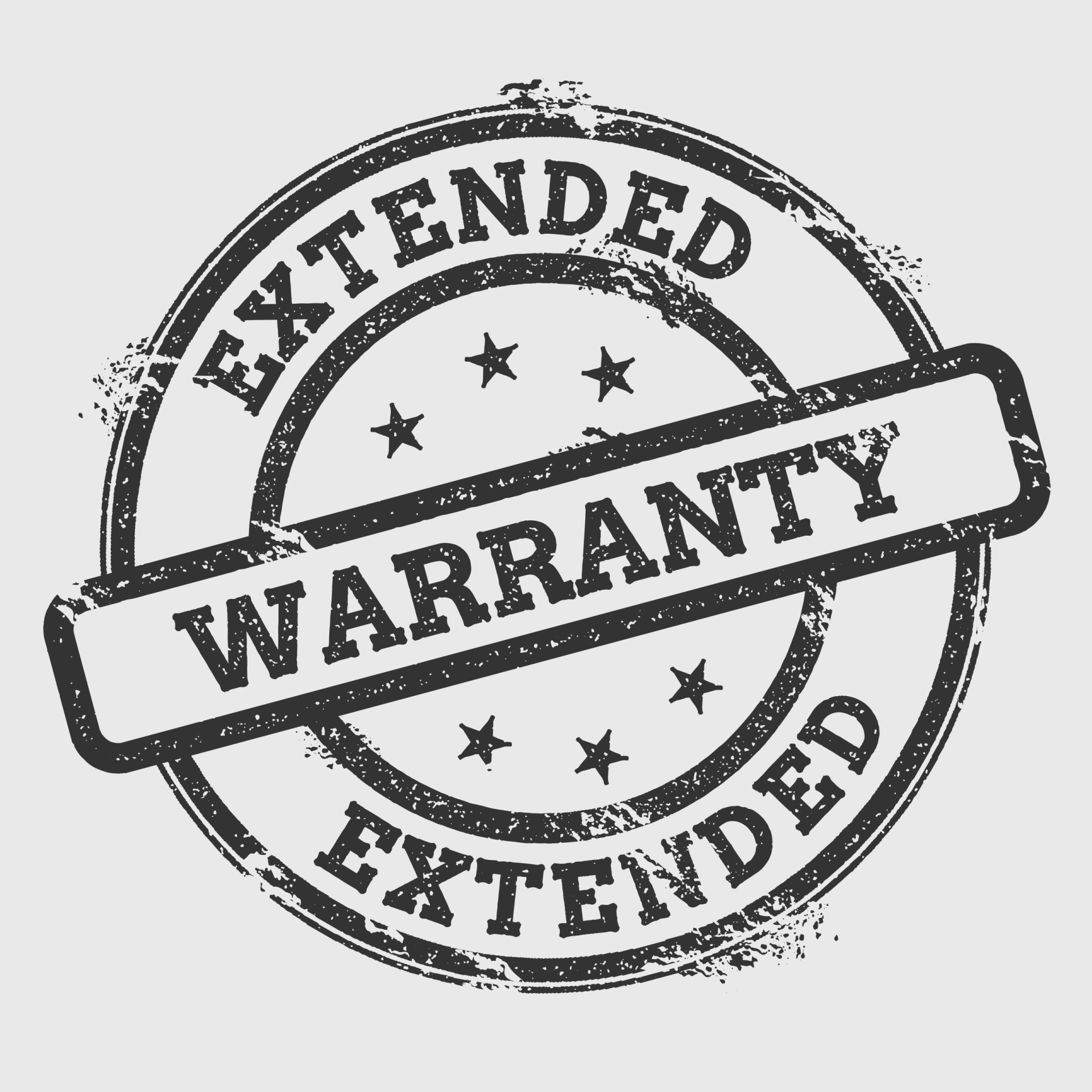 Extended warranty rubber stamp isolated on white background. Grunge round seal with text, ink texture and splatter and blots, vector illustration.
