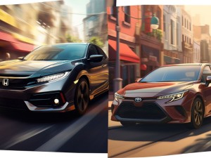Honda Civic and Toyota Corolla side by side, at a city street daytime