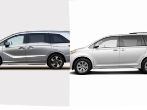 Honda Odyssey vs Toyota Sienna side by side against a plain background