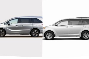 Honda Odyssey vs Toyota Sienna side by side against a plain background