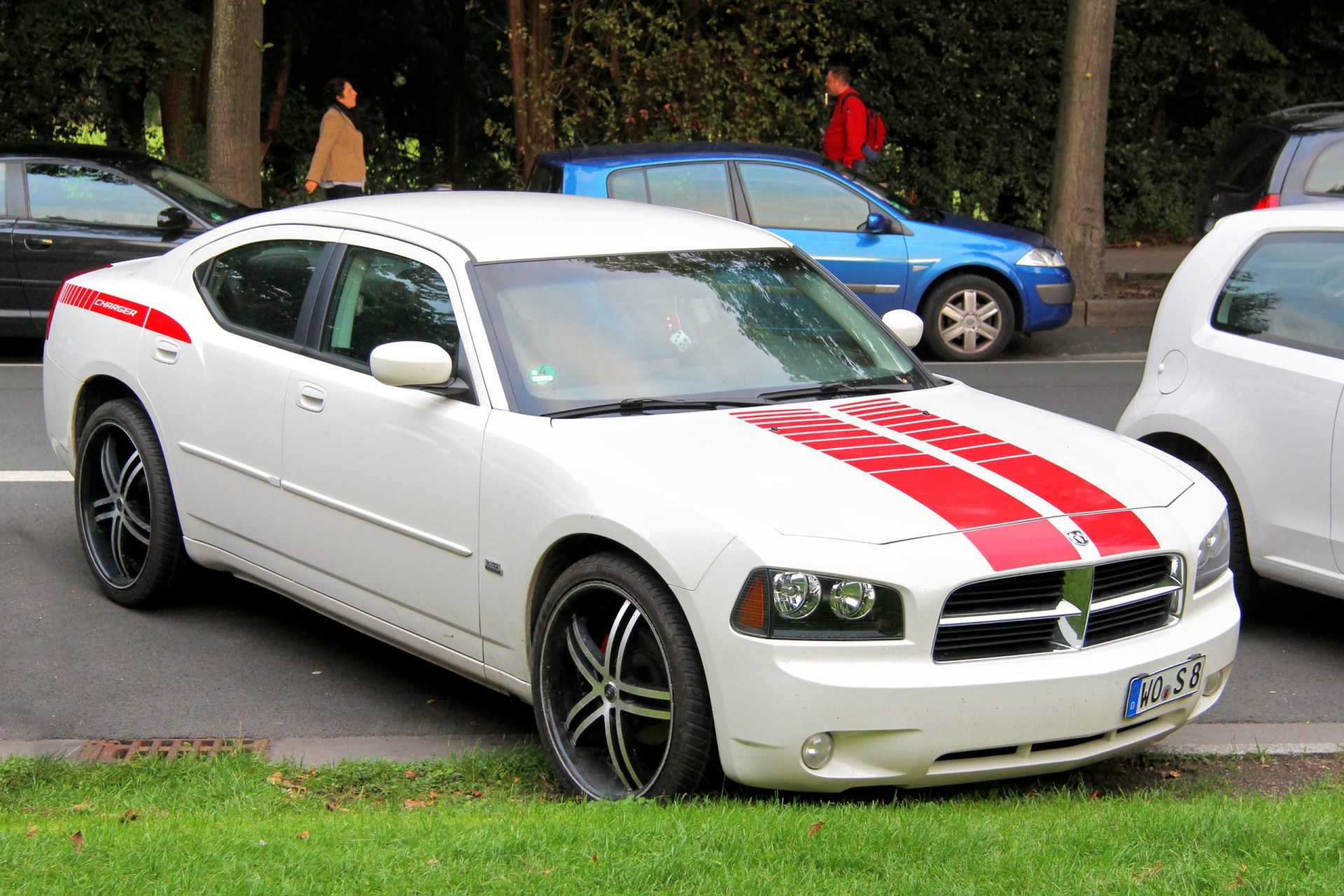 Motor car Dodge Charger in the city street.