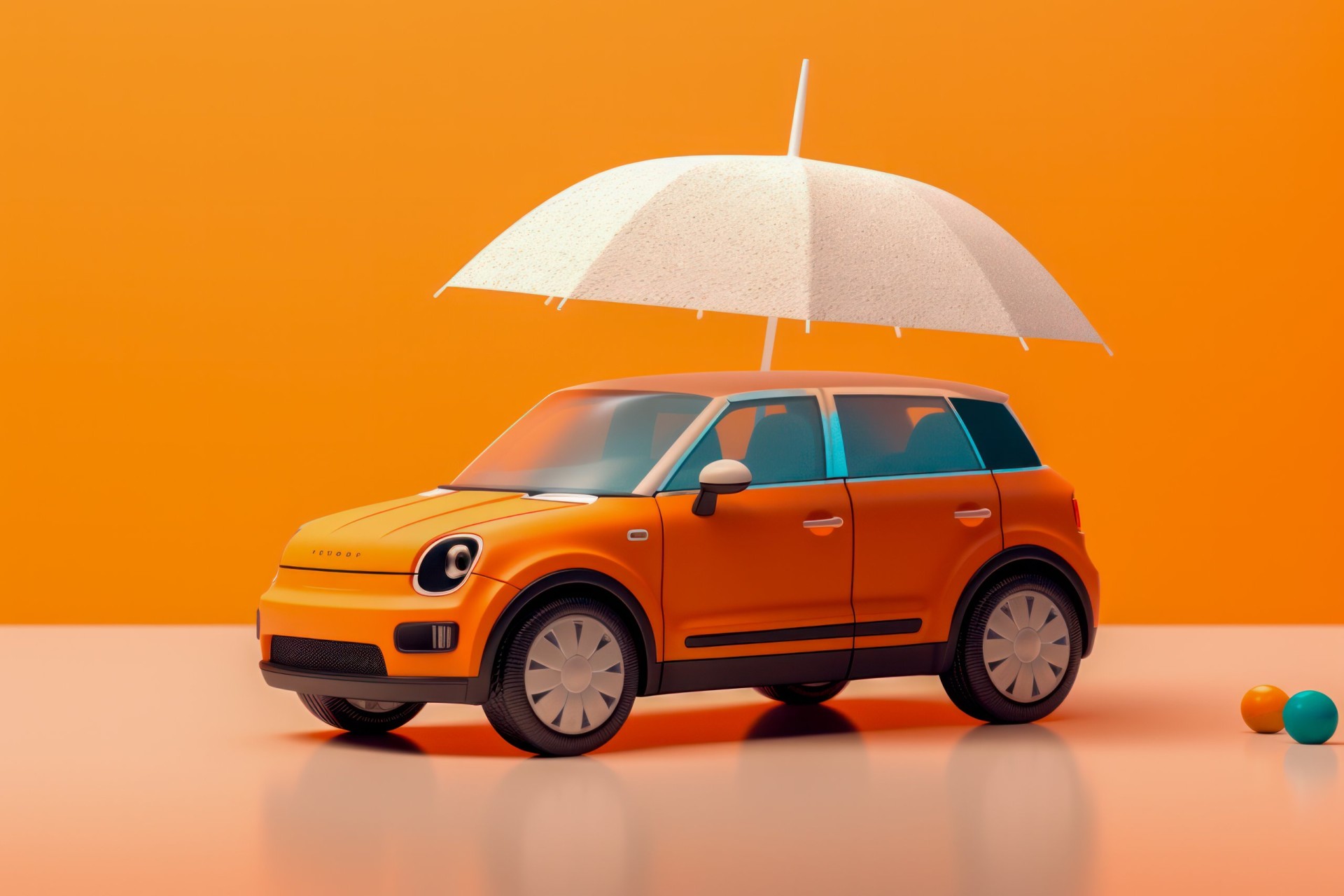 Orange car under an umbrella