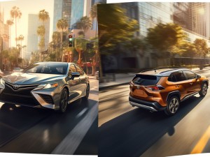 Toyota Camry Vs Toyota Rav4 side by side at a city street.