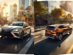 Toyota Camry Vs Toyota Rav4 side by side at a city street.