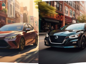 Toyota Corolla vs Nissan Altima side by side at a city street during daytime