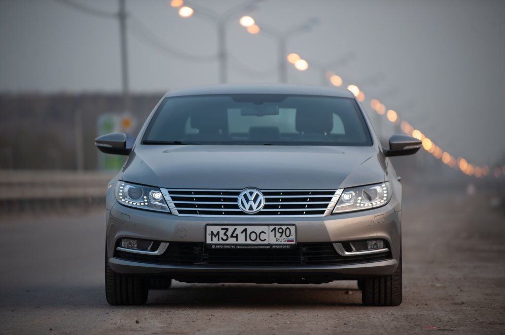 Volkswagen CC car on the road in the evening