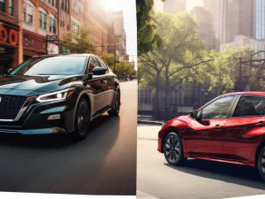 Nissan Altima vs Nissan Sentra side by side at a city street in motion