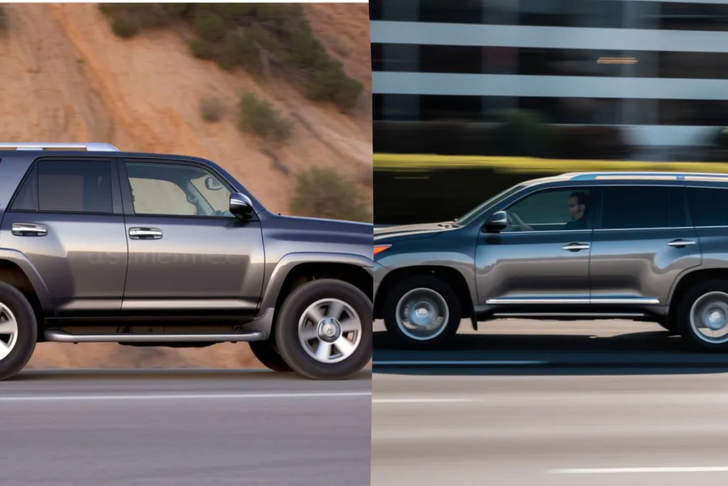 Toyota 4runner vs Toyota Highlander side by side at a city street in motion