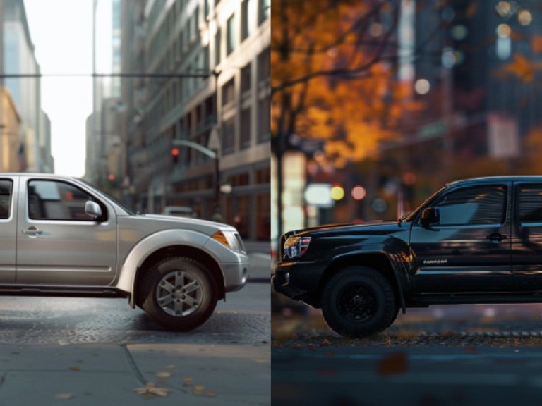 Nissan Frontier v Toyota Tacoma facing each other side-by-side