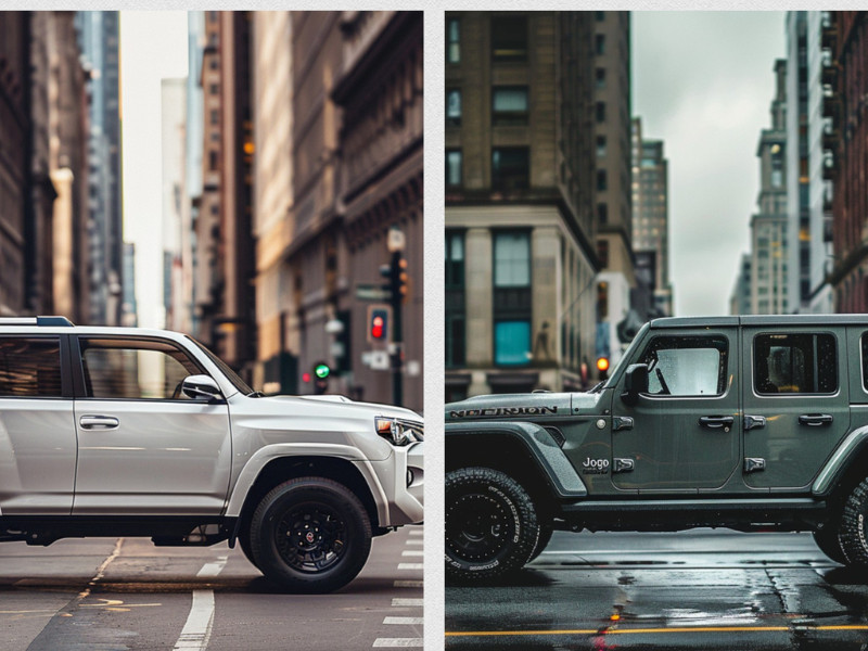 Toyota 4Runner vs Jeep Wrangler side by side at a city street
