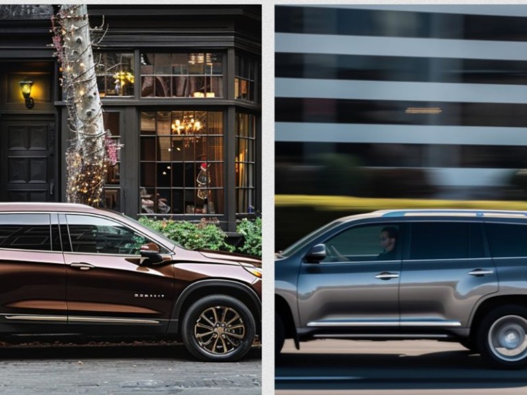 Chevrolet Traverse vs. Toyota Highlander side by side at the city street at day time