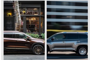 Chevrolet Traverse vs. Toyota Highlander side by side at the city street at day time