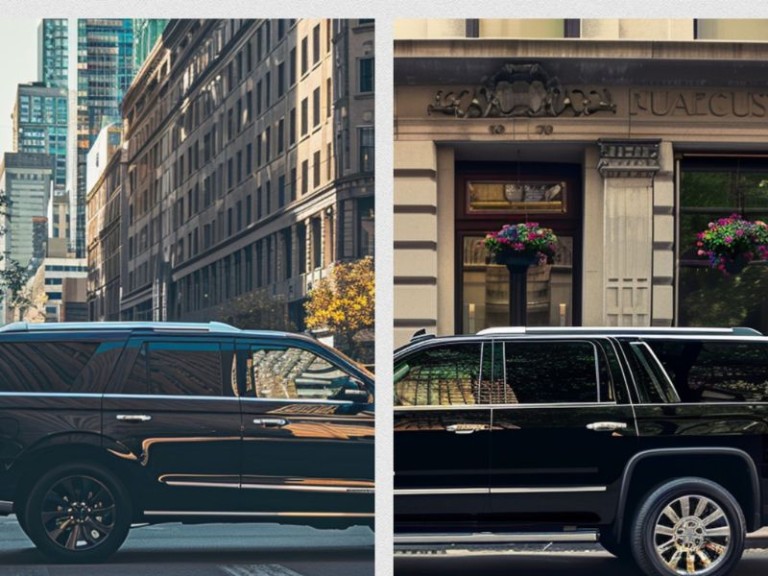 GMC Yukon vs Ford Expedition side by side at a city street