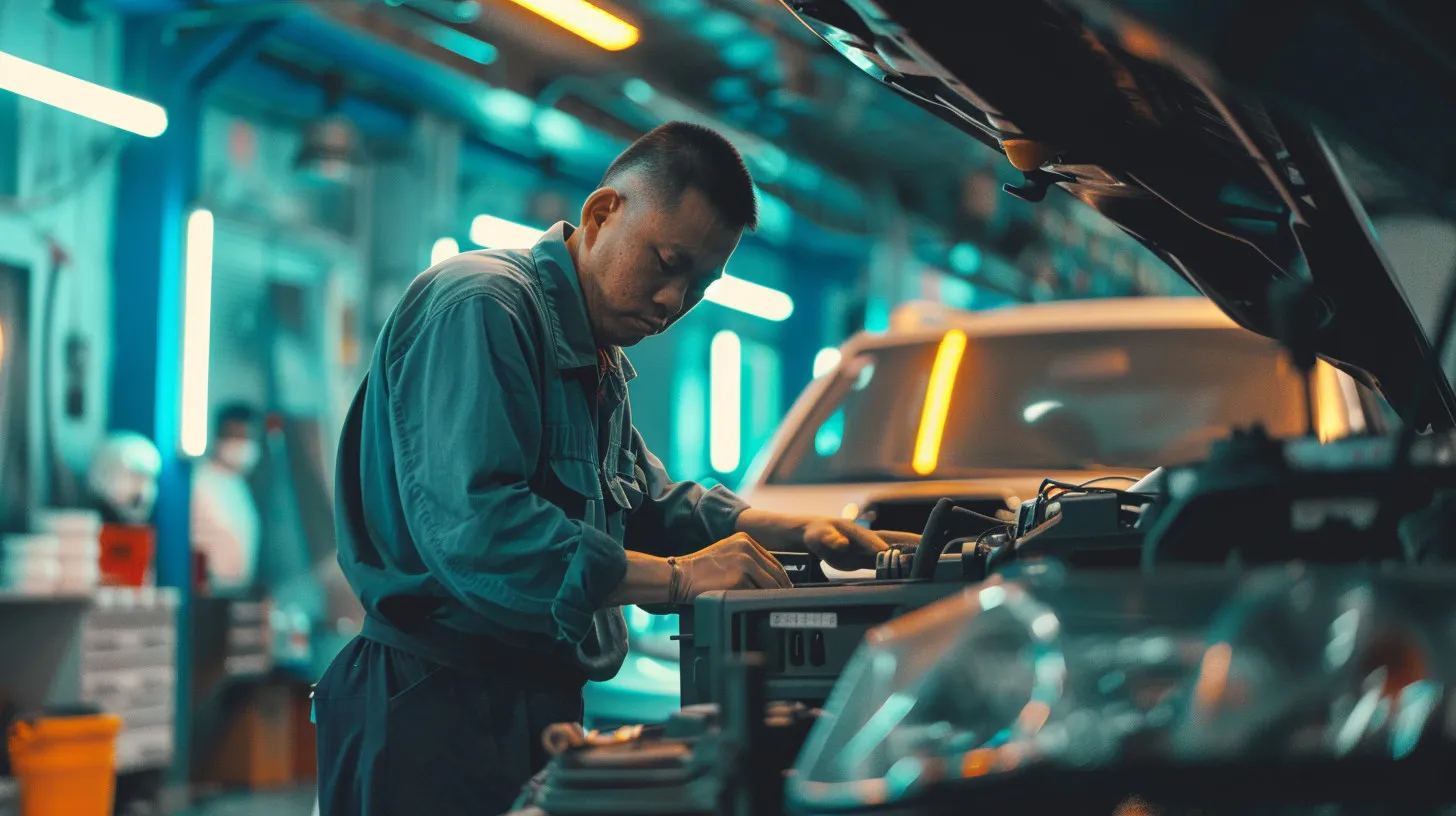 A mechanic using an OBD2 Scanner to fix a car